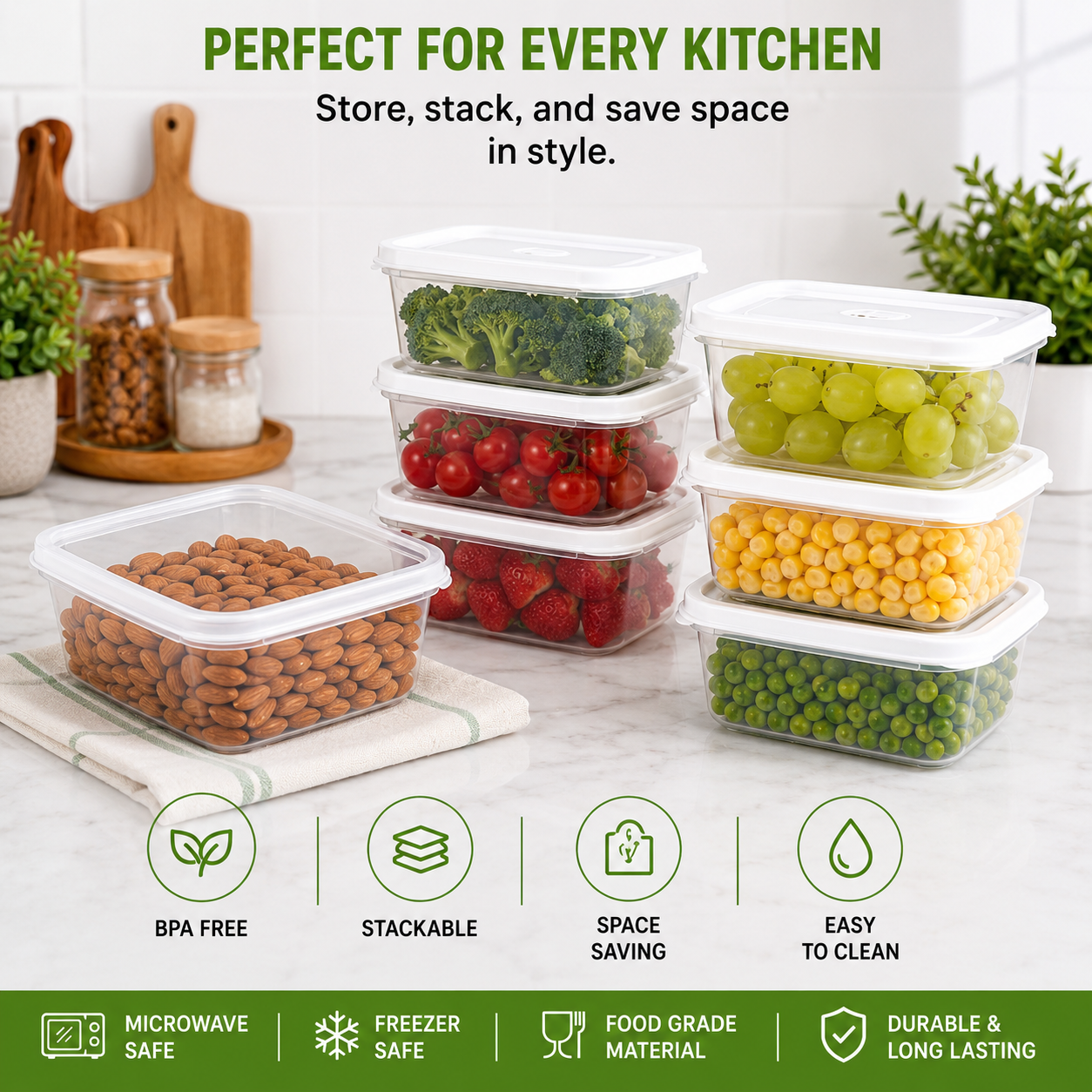 4-Piece Airtight Food Storage Container Set (400ml Each) | Microwave & Freezer Safe Kitchen Storage Boxes
