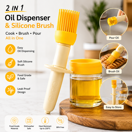 2-in-1 Oil Dispenser Bottle with Silicone Basting Brush | Refillable BBQ & Cooking Brush