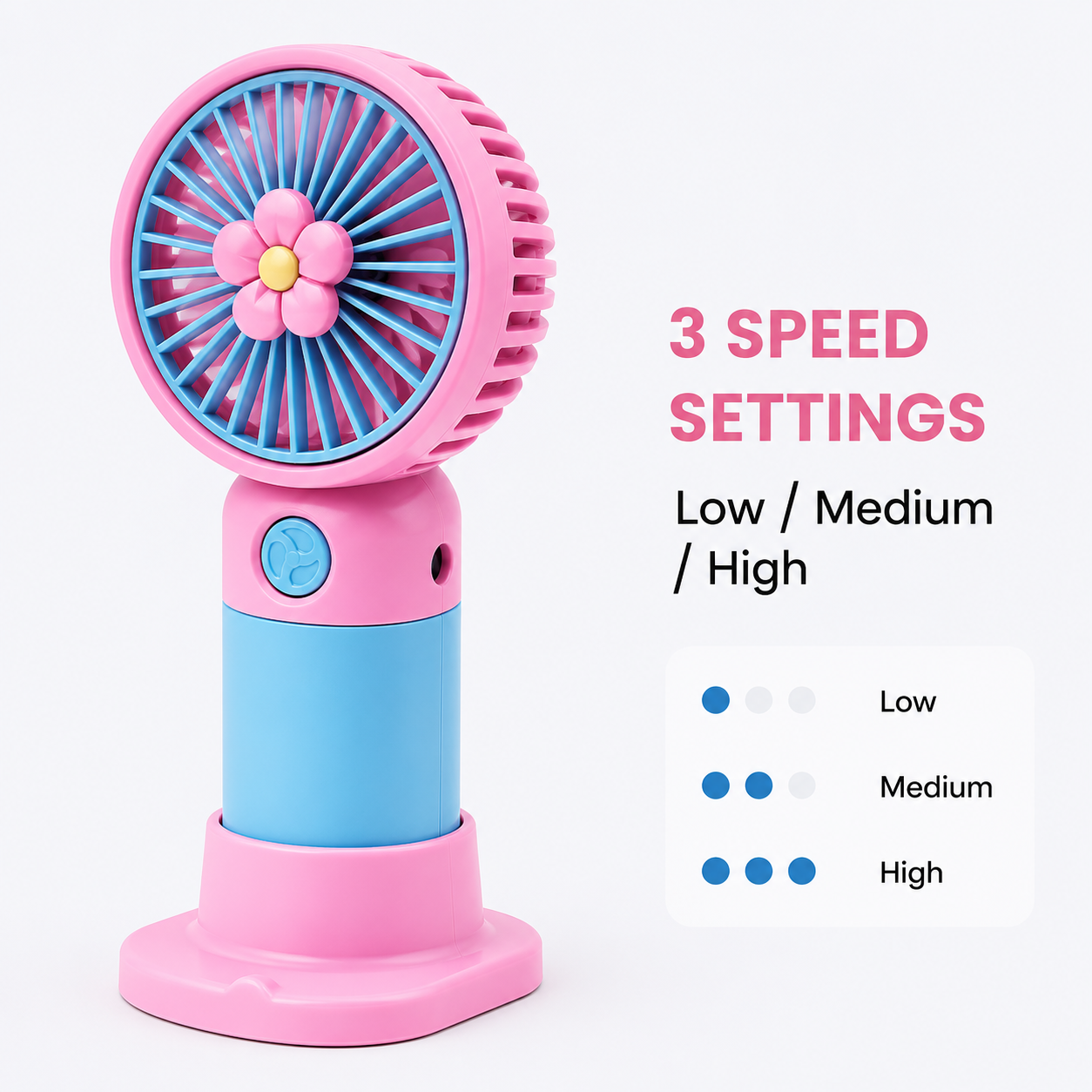 Portable Mini Handheld Fan USB Rechargeable – 3 Speed Personal Cooling Fan with Stand, Quiet Desktop Fan for Home, Office & Travel
