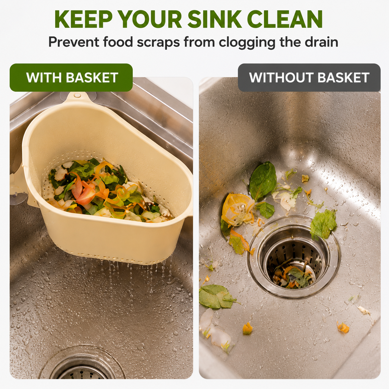 Corner Sink Drain Basket | Kitchen Food Waste Strainer & Drain Organizer
