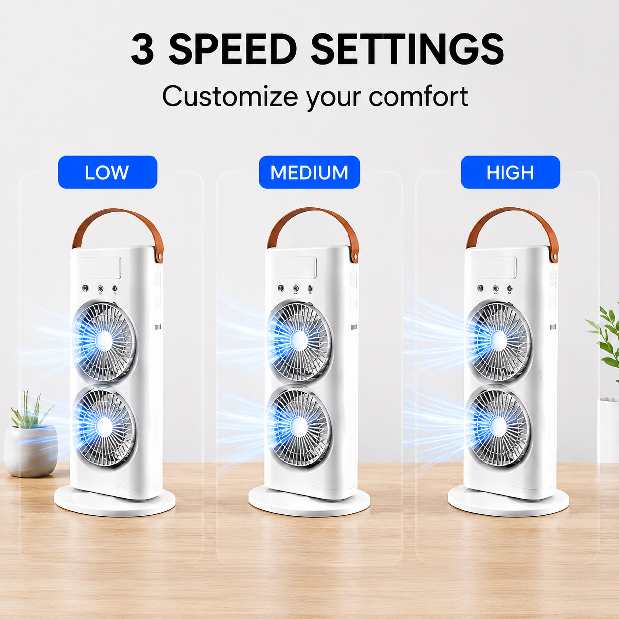 Portable Rechargeable Twin Turbo Fan – Dual Cooling USB Fan with 3 Speed Settings