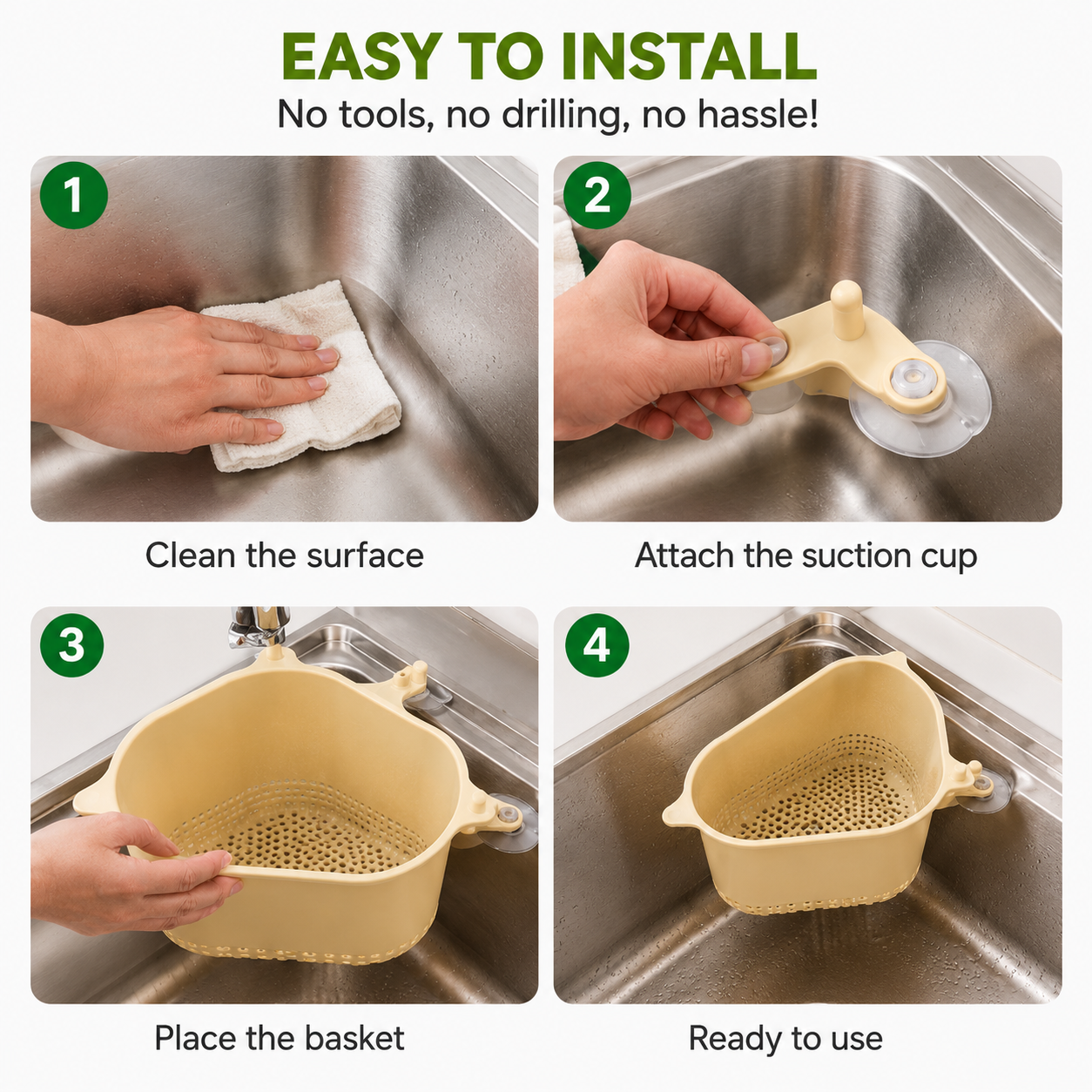 Corner Sink Drain Basket | Kitchen Food Waste Strainer & Drain Organizer