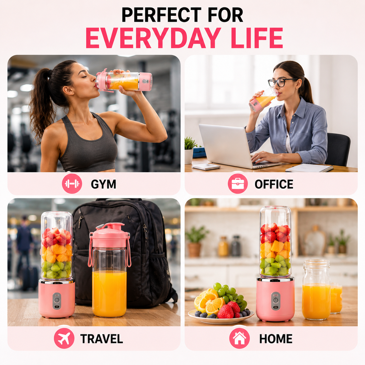 2-in-1 Portable Juicer Blender with Free Drinking Bottle | USB Rechargeable 6-Blade Smoothie Maker