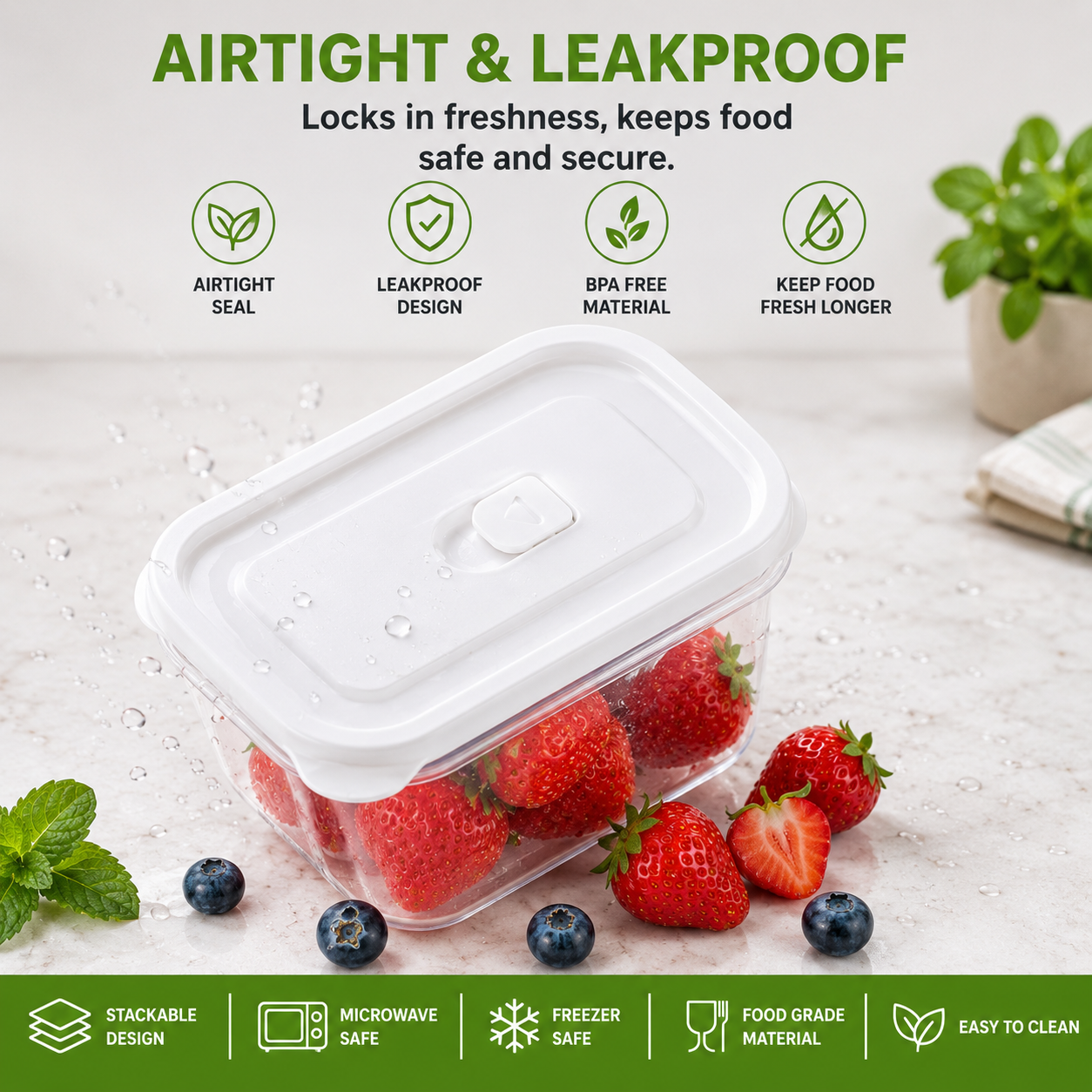 4-Piece Airtight Food Storage Container Set (400ml Each) | Microwave & Freezer Safe Kitchen Storage Boxes
