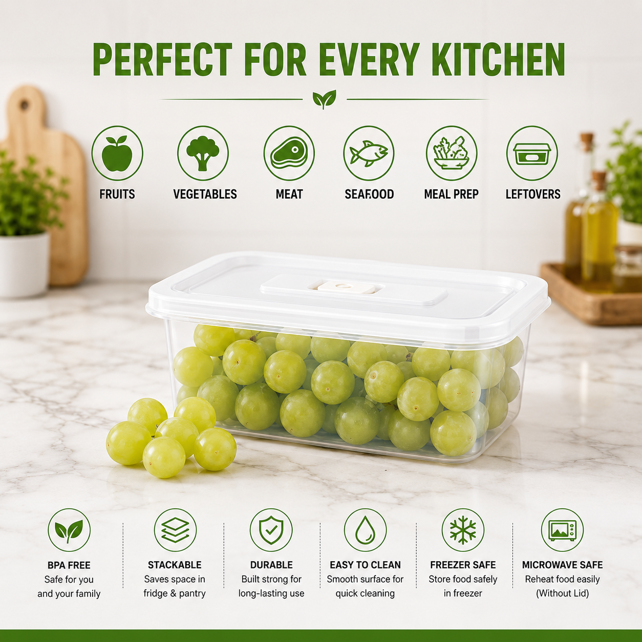 6-Piece Airtight Food Storage Container Set (1500ml Each) | BPA-Free Microwave & Freezer Safe Kitchen Storage Boxes