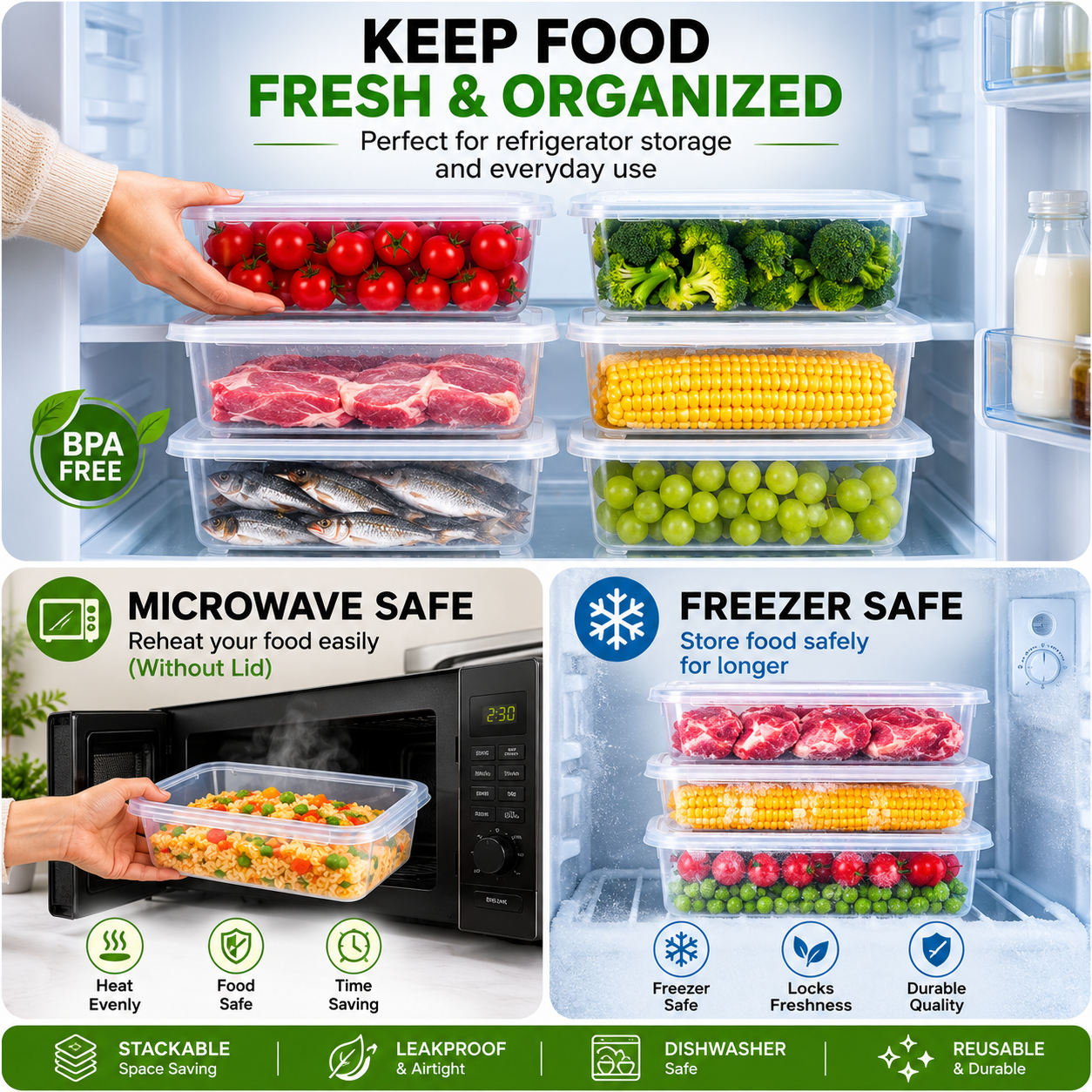 6-Piece Airtight Food Storage Container Set (1500ml Each) | BPA-Free Microwave & Freezer Safe Kitchen Storage Boxes
