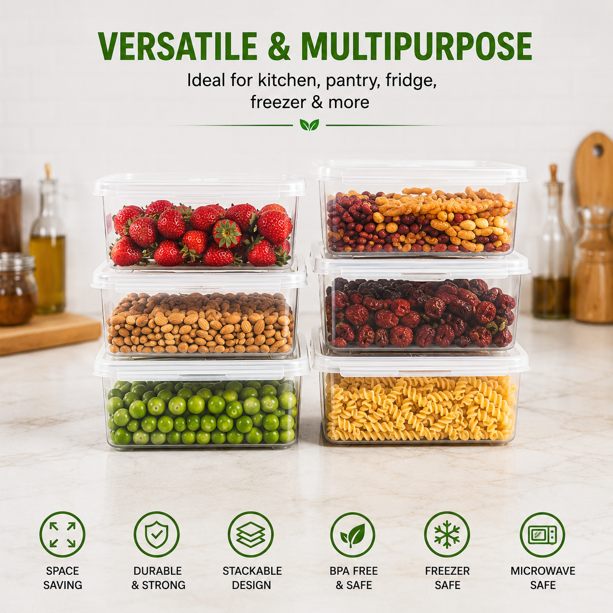 6-Piece Airtight Food Storage Container Set (1500ml Each) | BPA-Free Microwave & Freezer Safe Kitchen Storage Boxes