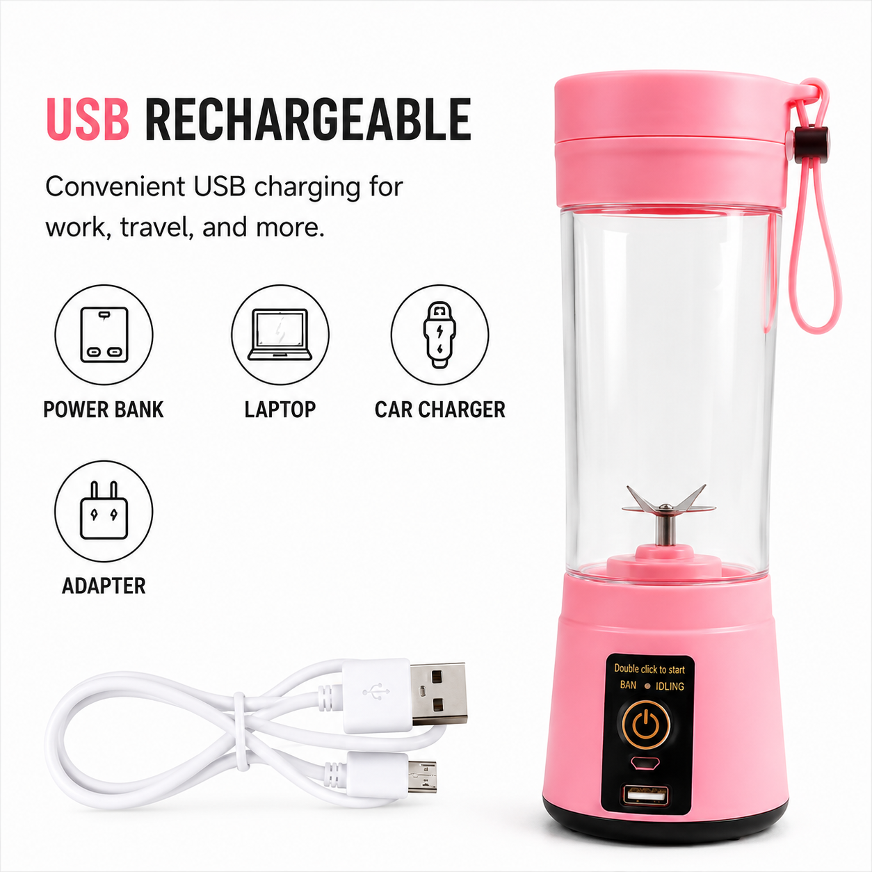 Portable USB Electric Juicer Blender | 6-Blade Rechargeable Smoothie Maker