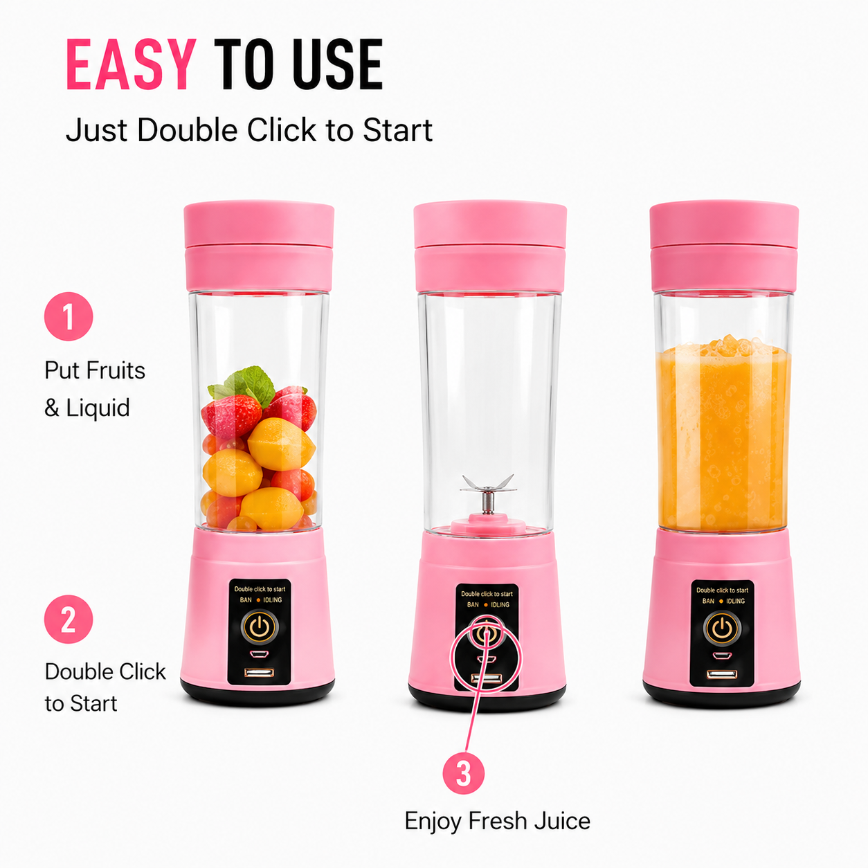 Portable USB Electric Juicer Blender | 6-Blade Rechargeable Smoothie Maker
