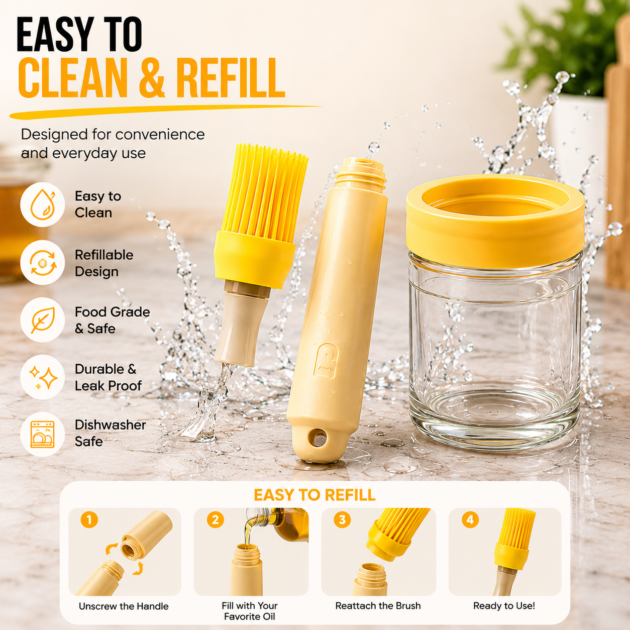 2-in-1 Oil Dispenser Bottle with Silicone Basting Brush | Refillable BBQ & Cooking Brush
