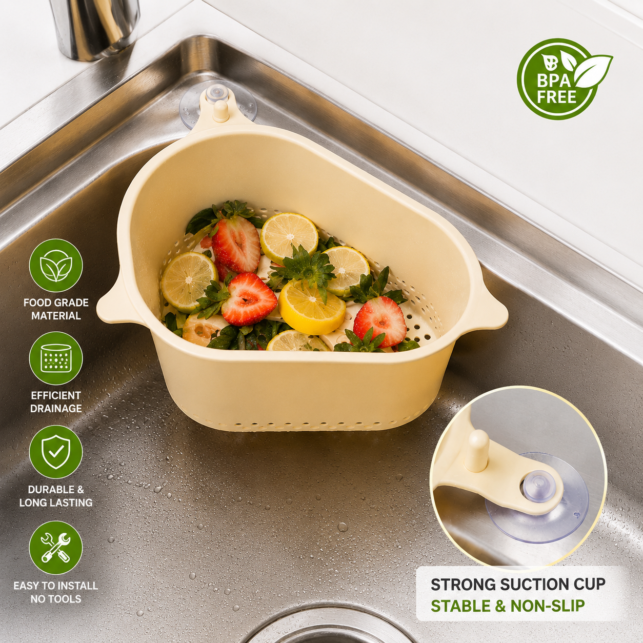 Corner Sink Drain Basket | Kitchen Food Waste Strainer & Drain Organizer