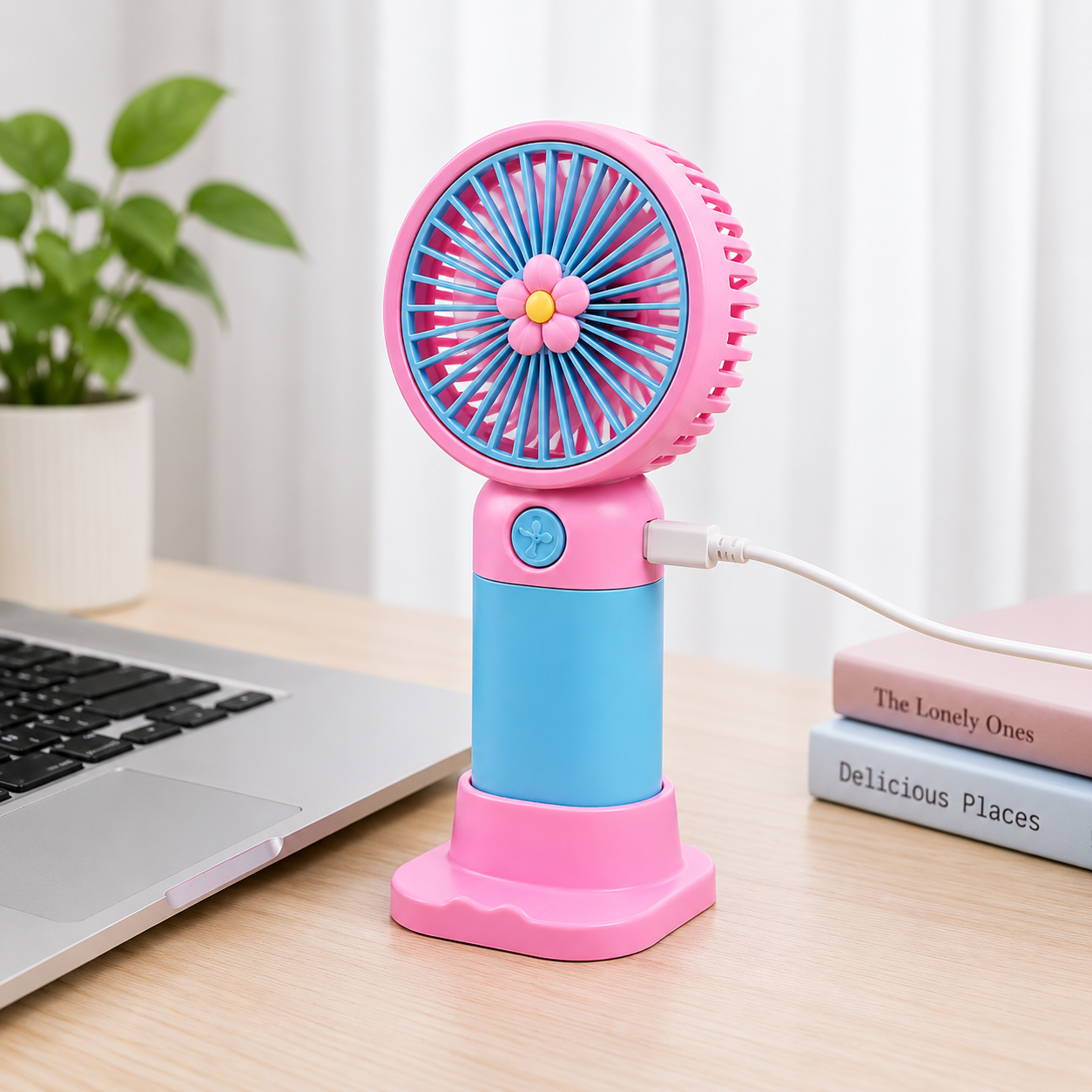 Portable Mini Handheld Fan USB Rechargeable – 3 Speed Personal Cooling Fan with Stand, Quiet Desktop Fan for Home, Office & Travel